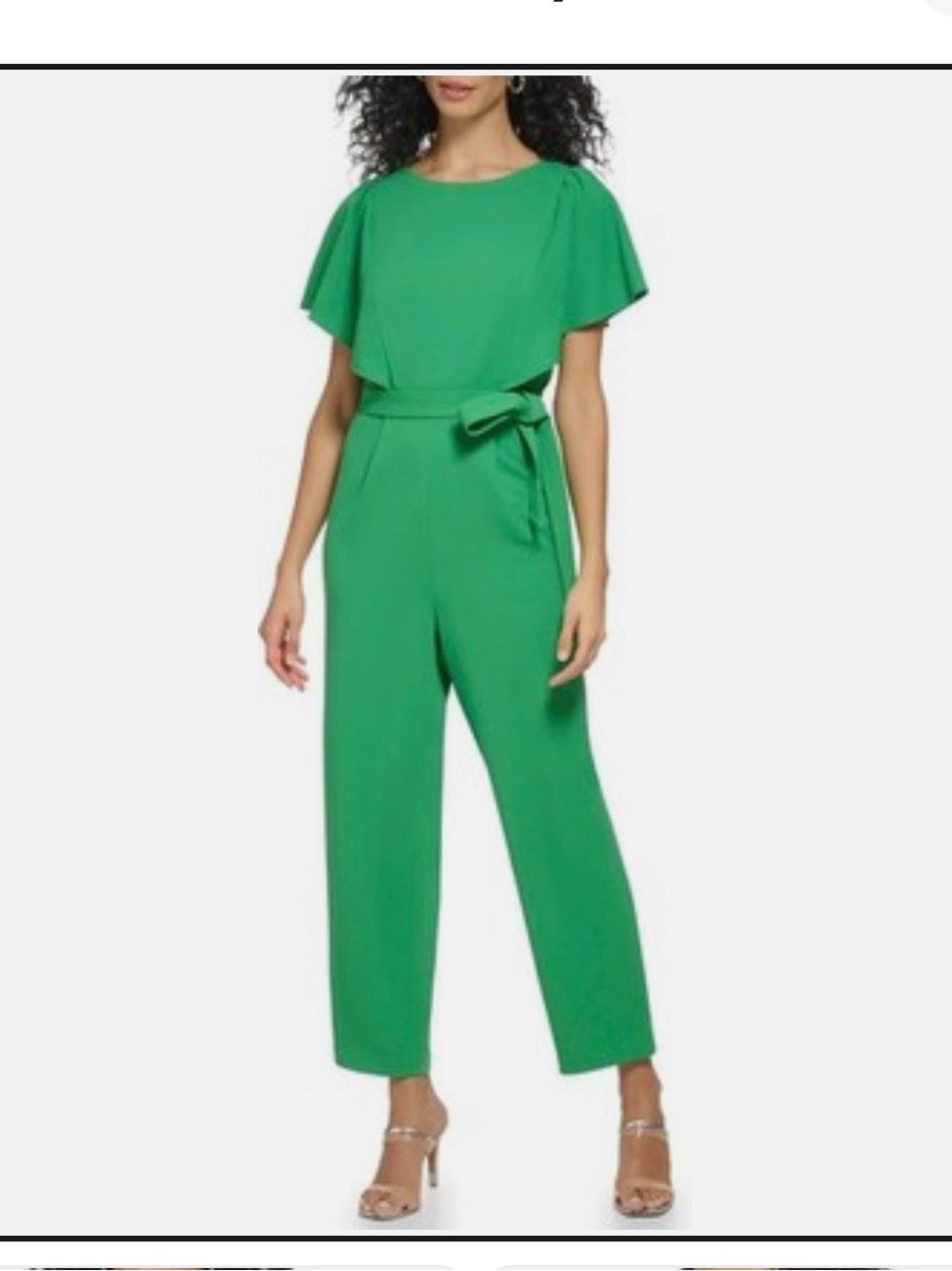 DKNY Petite Flutter Sleeve Green Jumpsuit
